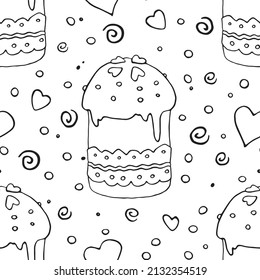 Vector seamless pattern with Easter cake, sweet bread or muffin. Colorful spring background and texture with traditional food in cartoon doodle style