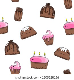 Vector seamless pattern with Easter cakes. Doodle style.
