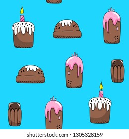 Vector seamless pattern with Easter cakes. Doodle style.