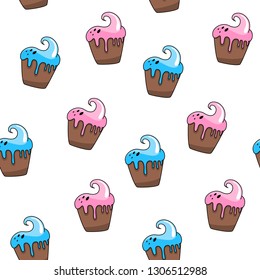 Vector seamless pattern with Easter cakes. Doodle style.
