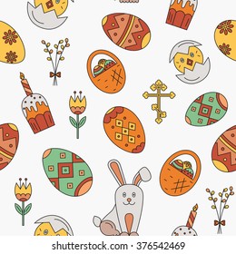 Vector seamless pattern with Easter celebration elements. Vector holiday pattern collection. Perfect for Easter cards