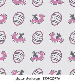 Vector seamless pattern with Easter eggs, birds. Happy Easter. Festive background. Design for banner, poster or print.