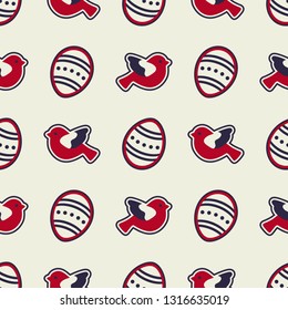 Vector seamless pattern with Easter eggs, birds. Happy Easter. Festive background. Design for banner, poster or print.