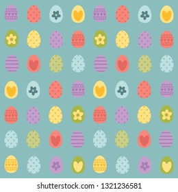 Vector seamless pattern with easter eggs on turquoise background