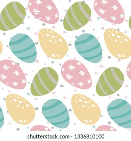Vector seamless pattern with Easter eggs and dot texture. Beautiful endless background