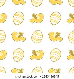 Vector seamless pattern with Easter eggs, birds. Happy Easter. Festive background. Design for banner, poster or print.