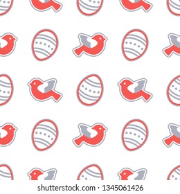 Vector seamless pattern with Easter eggs, birds. Happy Easter. Festive background. Design for banner, poster or print.
