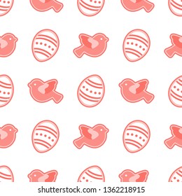 Vector seamless pattern with Easter eggs, birds. Happy Easter. Festive background. Design for banner, poster or print.
