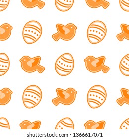 Vector seamless pattern with Easter eggs, birds. Happy Easter. Festive background. Design for banner, poster or print.