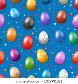Vector seamless pattern with Easter eggs. Easter holiday background for printing, wrap and wallpapers