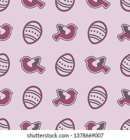 Vector seamless pattern with Easter eggs, birds. Happy Easter. Festive background. Design for banner, poster or print.