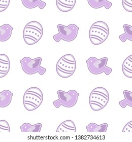 Vector seamless pattern with Easter eggs, birds. Happy Easter. Festive background. Design for banner, poster or print.