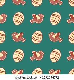 Vector seamless pattern with Easter eggs, birds. Happy Easter. Festive background. Design for banner, poster or print.