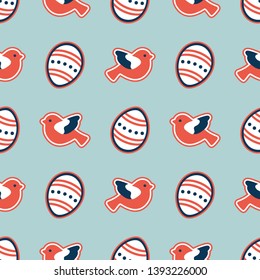 Vector seamless pattern with Easter eggs, birds. Happy Easter. Festive background. Design for banner, poster or print.