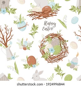 Vector seamless pattern with Easter eggs. Vector seamless pattern with Easter eggs and bunnies.