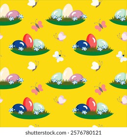 Vector - seamless pattern of easter eggs with butterfly insects.