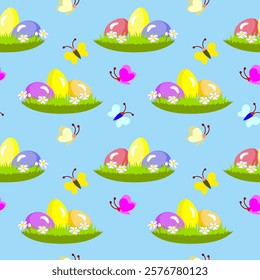 Vector - seamless pattern of easter eggs with butterfly insects.