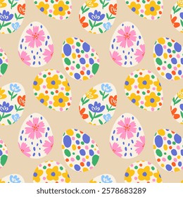 Vector seamless pattern with easter eggs. Colorful background with decorated eggs