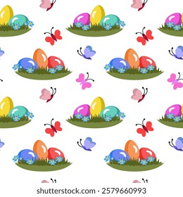 Vector - seamless pattern of easter eggs with butterfly insects.