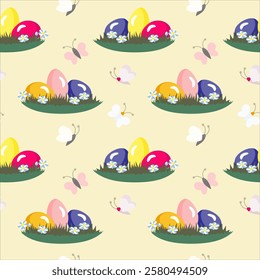 Vector - seamless pattern of easter eggs with butterfly insects.