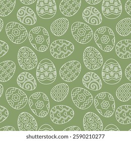 Vector seamless pattern with easter eggs. Green background with decorated eggs