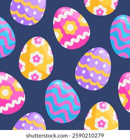 Vector seamless pattern with easter eggs. Colorful background with decorated eggs