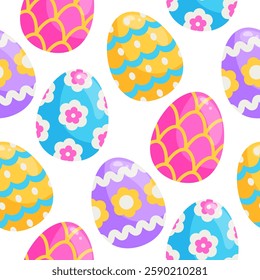 Vector seamless pattern with easter eggs. Colorful background with decorated eggs