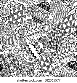 Vector Seamless pattern Easter eggs. Flat pattern. Coloring book for adult.