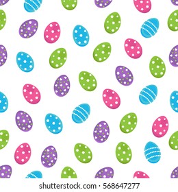 Vector seamless pattern with an Easter theme. Colored eggs with patterns in the form of flowers.