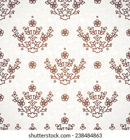 Vector seamless pattern in Eastern style. Brown monochrome element for design. Ornamental tracery on light background. Ornate floral decor for wallpaper. Endless vintage texture.Contrast pattern fill.