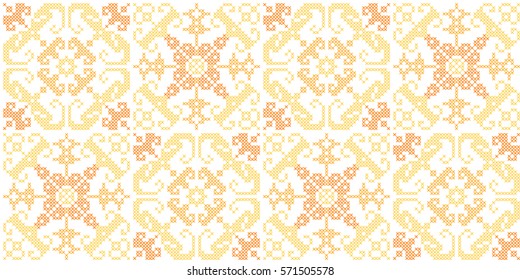 Vector seamless pattern in Eastern style. Ethnic Embroidered Handmade Ornament Made from Stitches for Textile Design, Greeting Cards, Background,Invitations,Wrapping, Wallpaper, jacquard, tapestry.