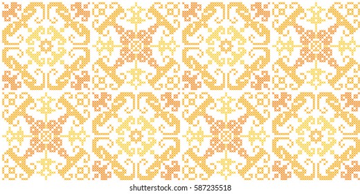 Vector seamless pattern in Eastern style. Ethnic Embroidered Handmade Ornament Made from Stitches for Textile Design, Greeting Cards, Background,Invitations,Wrapping, Wallpaper, jacquard, tapestry.