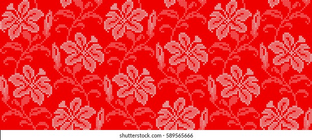 Vector seamless pattern in Eastern style. Ethnic Embroidered Handmade Ornament for Textile Design, Greeting Cards, Background,Invitations,Wrapping, Wallpaper, Jacquard, Tapestry. Spring Background.