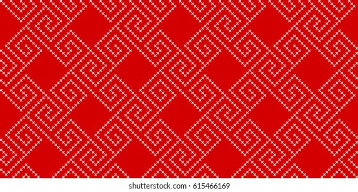 Vector Seamless Pattern in Eastern Style. Embroidered  Cross-stitch Ornament for Textile,Background,Wallpaper.