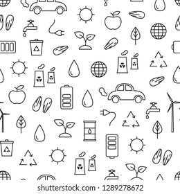 Vector seamless pattern with eco symbols. Ecology seamless pattern.   