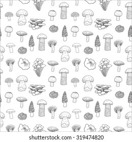 Vector seamless pattern of edible mushrooms for your design.