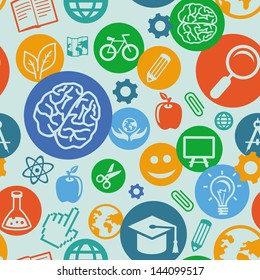 Vector seamless pattern with education and science icons - abstract background in flat style