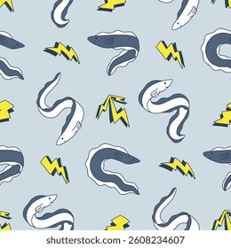 Vector Seamless Pattern of Eel Animal Electric Background for Fashion Wrapping Print Fabric Surface