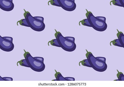 Vector seamless pattern with eggplant on violet background