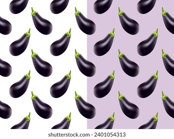 Vector seamless pattern with eggplants on a purple and white background