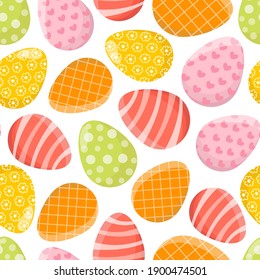 Vector seamless pattern of eggs. Bright eggs on white background. Easter print