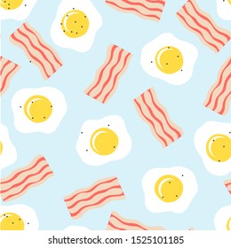 Vector Seamless Pattern With Eggs And Fried Bacon. Abstract Breakfast Wallpaper, Textile, Scrapbooking Design