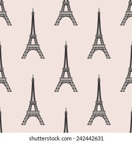 vector seamless pattern with Eiffel Tower . Paris romantic background