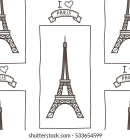 Vector seamless pattern with eiffel tower. Paris design