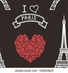Vector seamless pattern with eiffel tower. Paris design