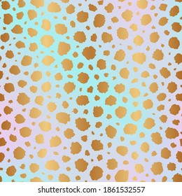 Vector Seamless Pattern. Elegant Dalmation Gold Dot Texture. Irregular Golden Dots. Polkadot For Design Prints. Abstract Polka Background. Repeating Contemporary Delicate Dot. Modern Stylish Backdrop