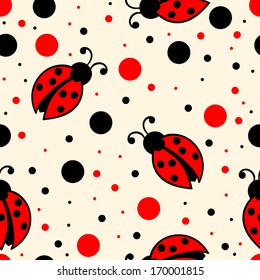 Vector seamless pattern element. Elegant texture for backgrounds. With ladybugs and dots.