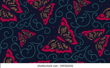 Vector seamless pattern element. Elegant texture for backgrounds. With butterfly.
