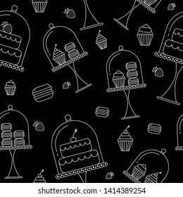 Vector seamless  pattern of elements for bakery in trendy linear style