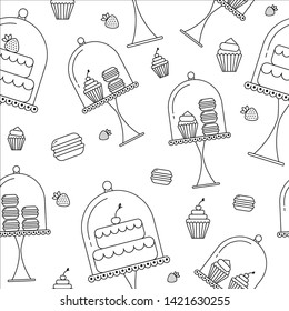 Vector seamless  pattern of elements for bakery in trendy linear style